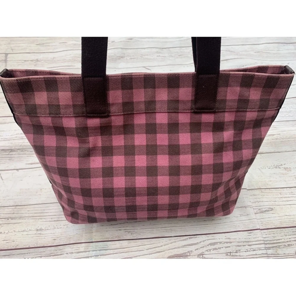 Coach Gingham Pink Tote Bag With Coach Leather Tag - Picture 5 of 14